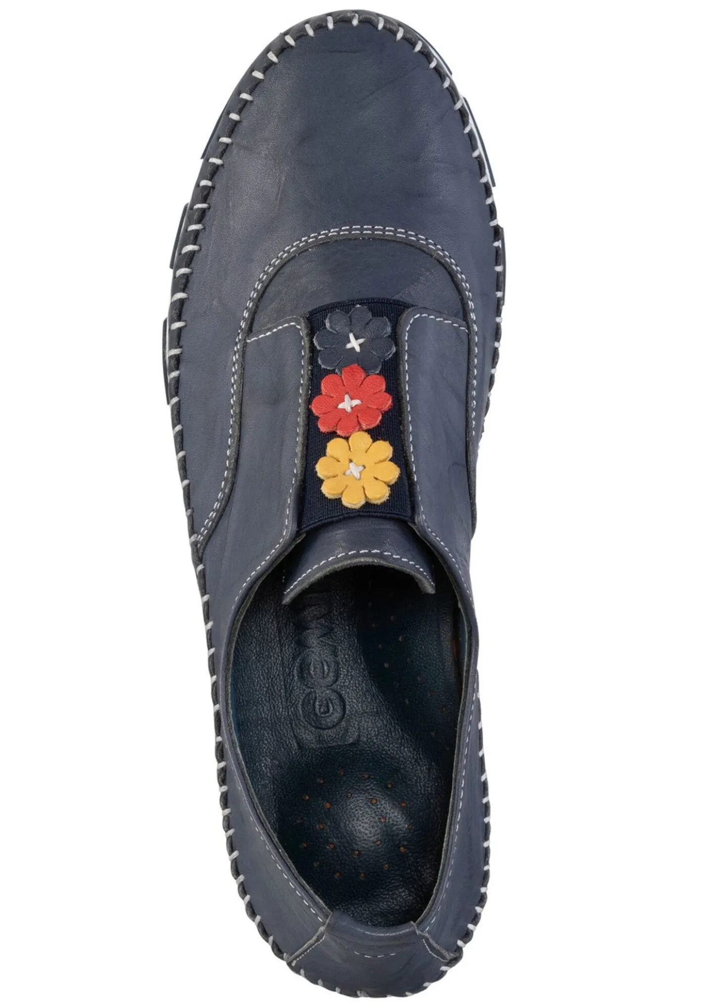 Gemini Slipper mit dezenter Knitter-Struktur und bunten Leder-Blüten