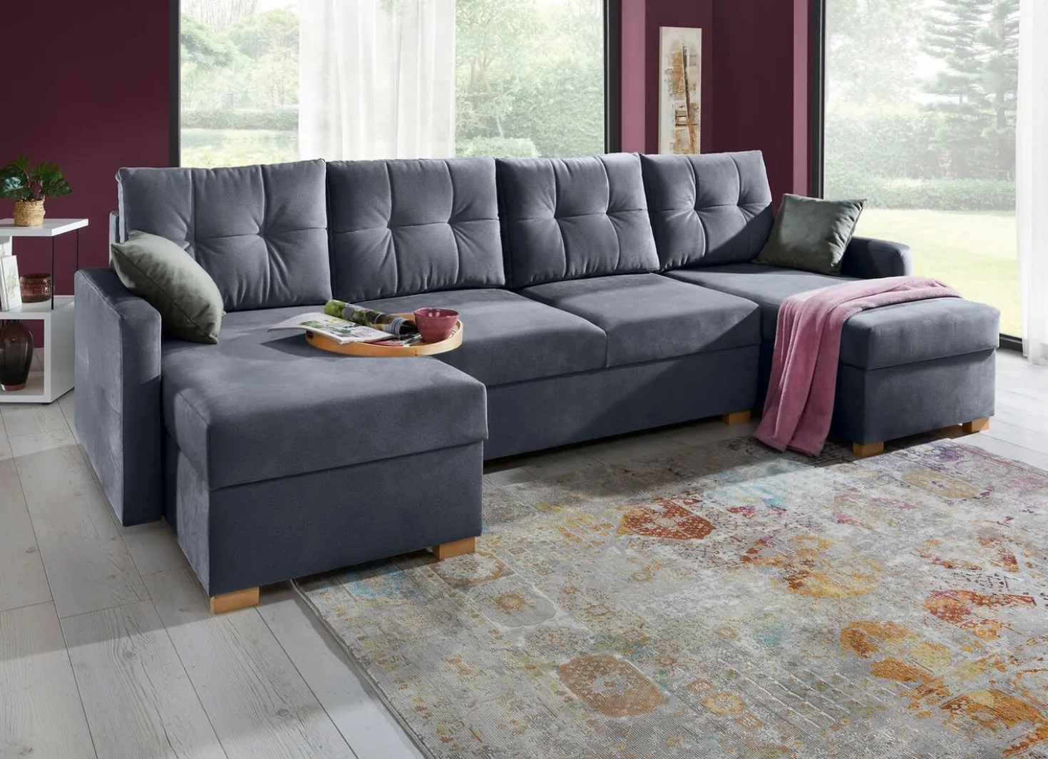 Gemütliche Wohnlandschaft mit Bettfunktion und 3 Bettkästen