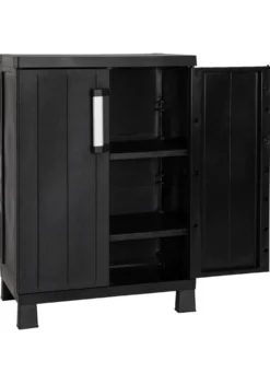 Geräteschrank Garage mit Holzlamellen-Effekt