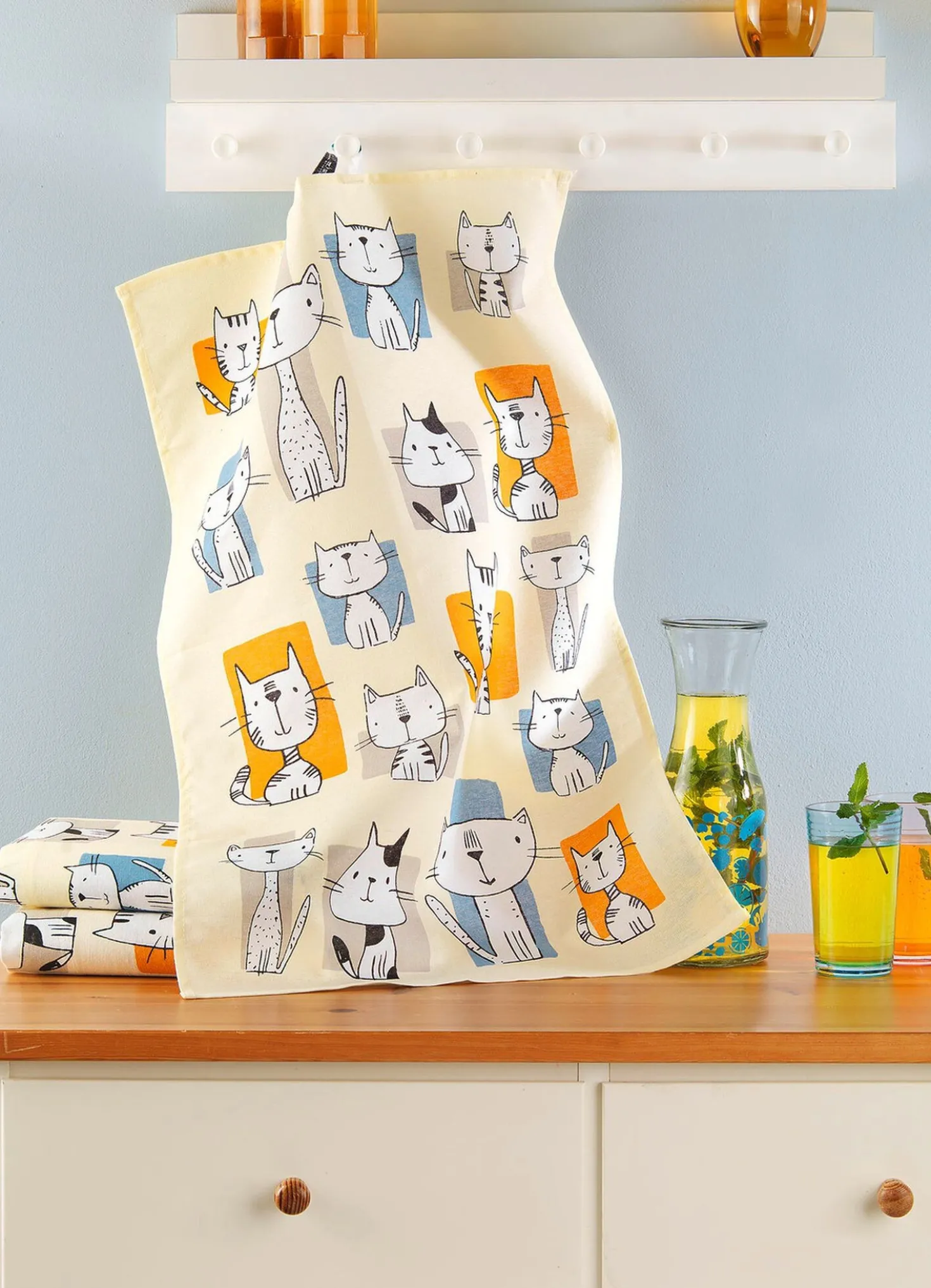 Geschirrtücher mit lustigem Katzenmotiv, 3er-Set