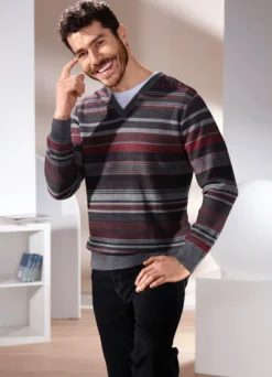 Gestreifter V-Pullover