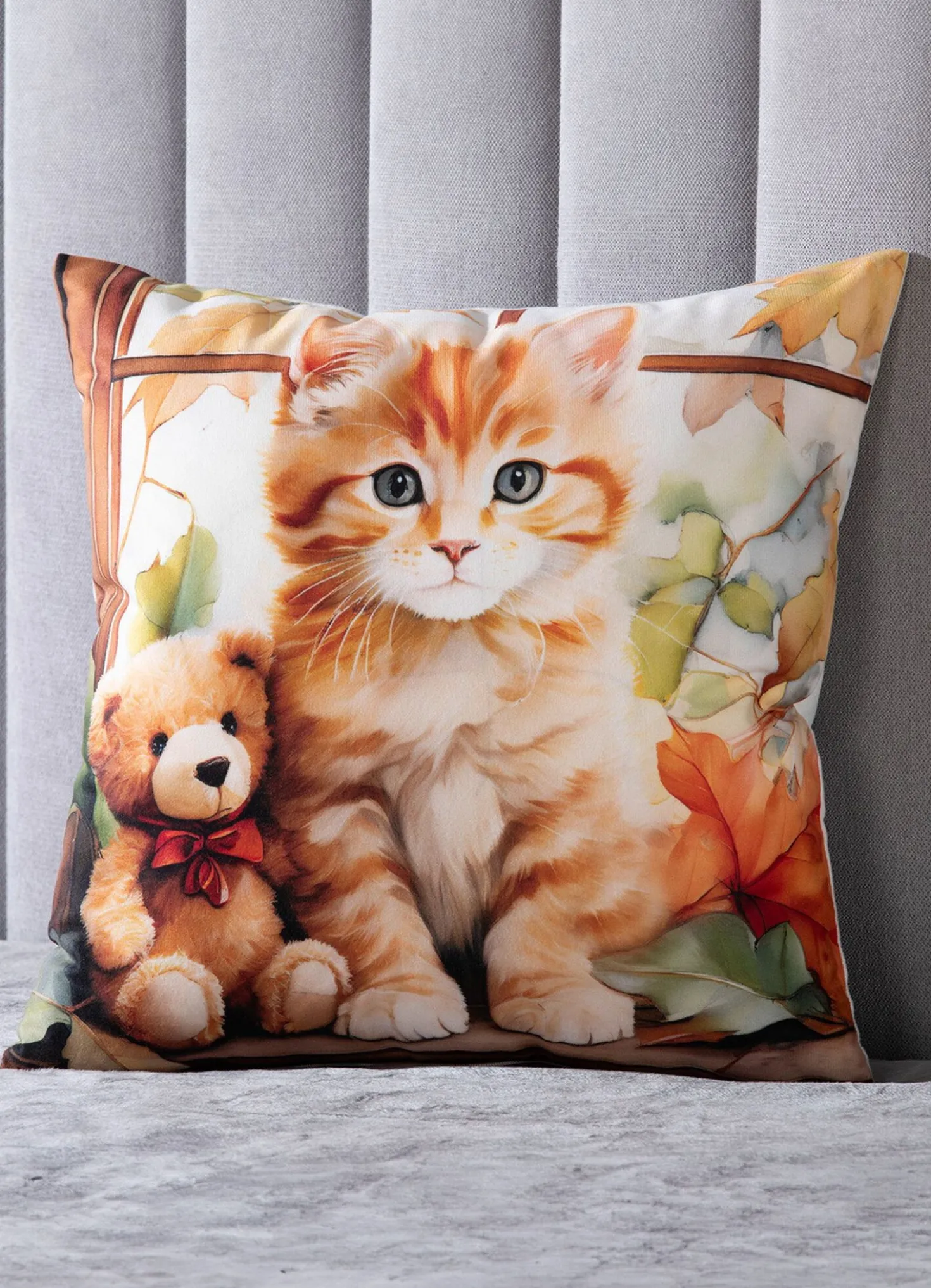 Herbstlicher Kissenbezug mit Katzenmotiv