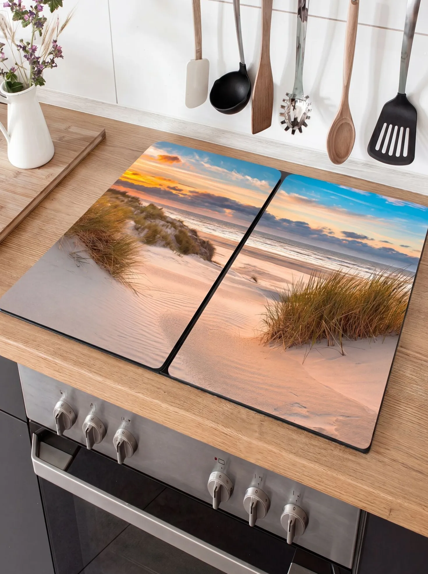 Herdabdeckplatten aus Glas, 2er-Set, Motiv Düne