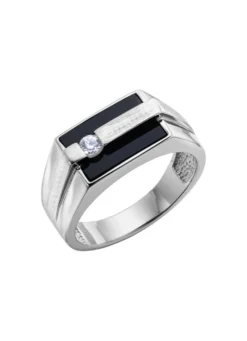 Herrenring aus Silber mit Echt Onyx und synthetischen Zirkonia