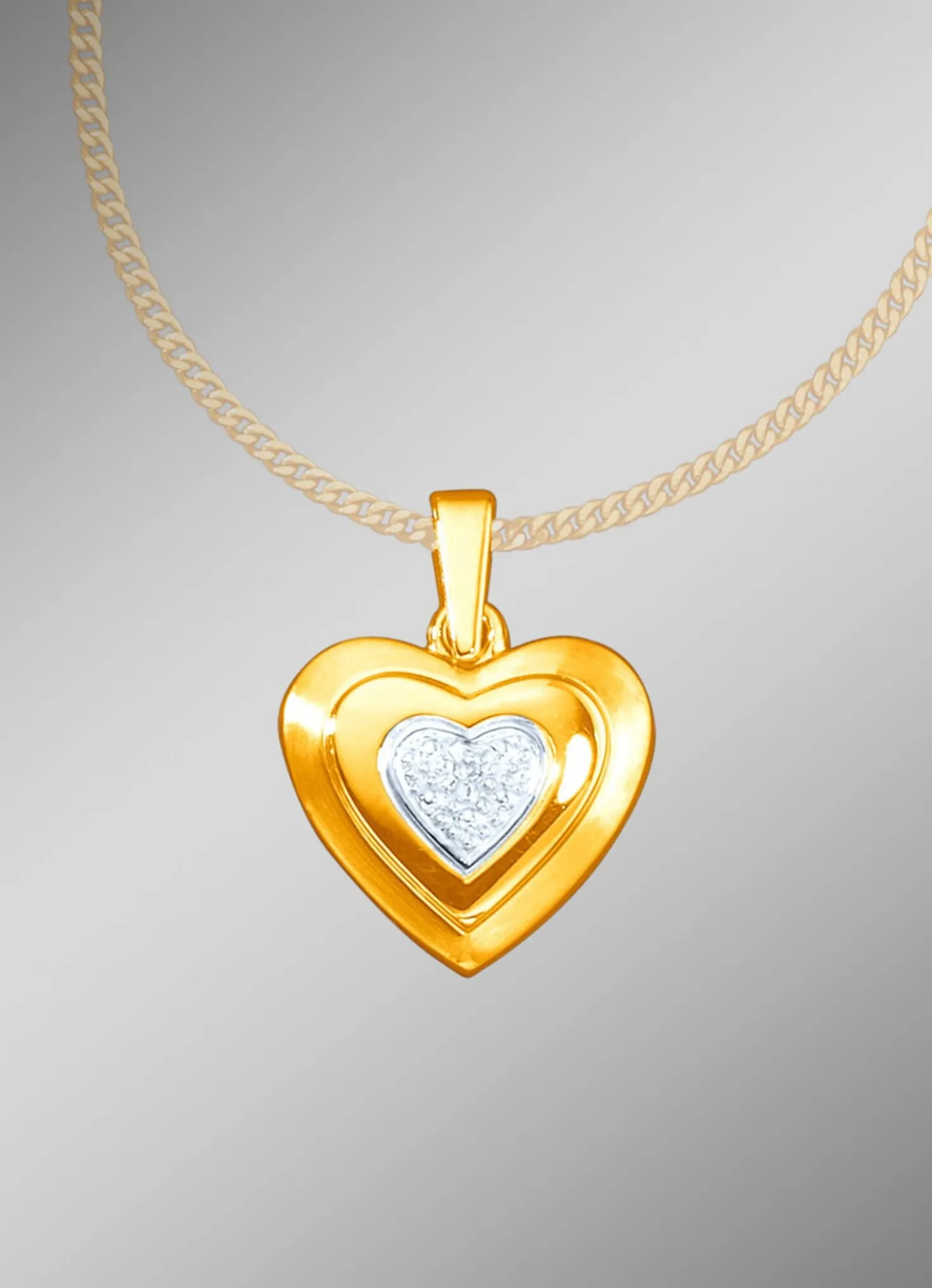 Herz Anhänger in Bicolor mit Diamant