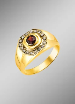 Hochwertiger Herrenring mit Granat und Diamanten