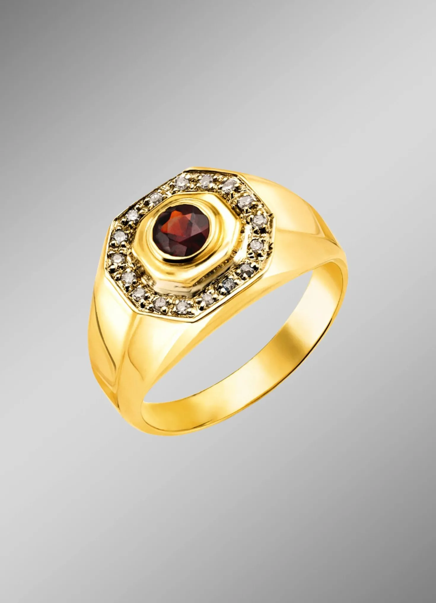 Hochwertiger Herrenring mit Granat und Diamanten