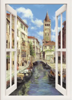 Hochwertiges Leinwandbild Venedig – mit weißem Fenster