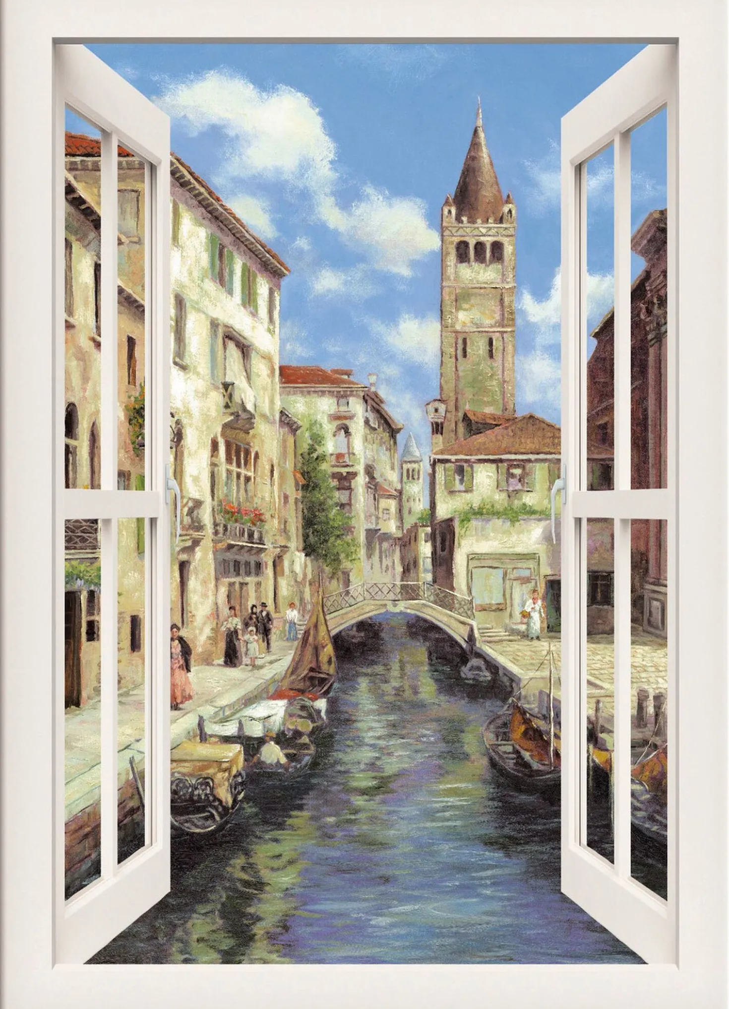 Hochwertiges Leinwandbild Venedig – mit weißem Fenster