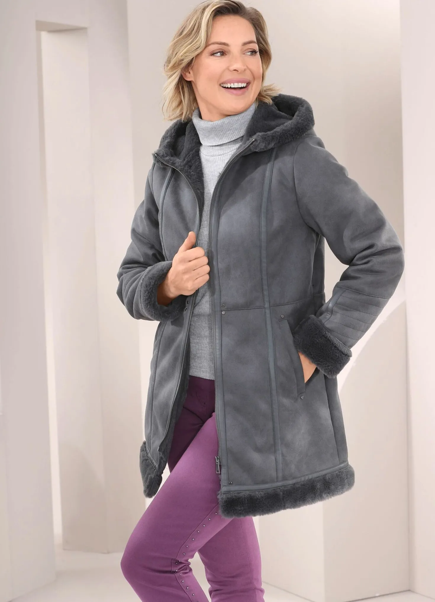Jacke aus Veloursleder-Imitat
