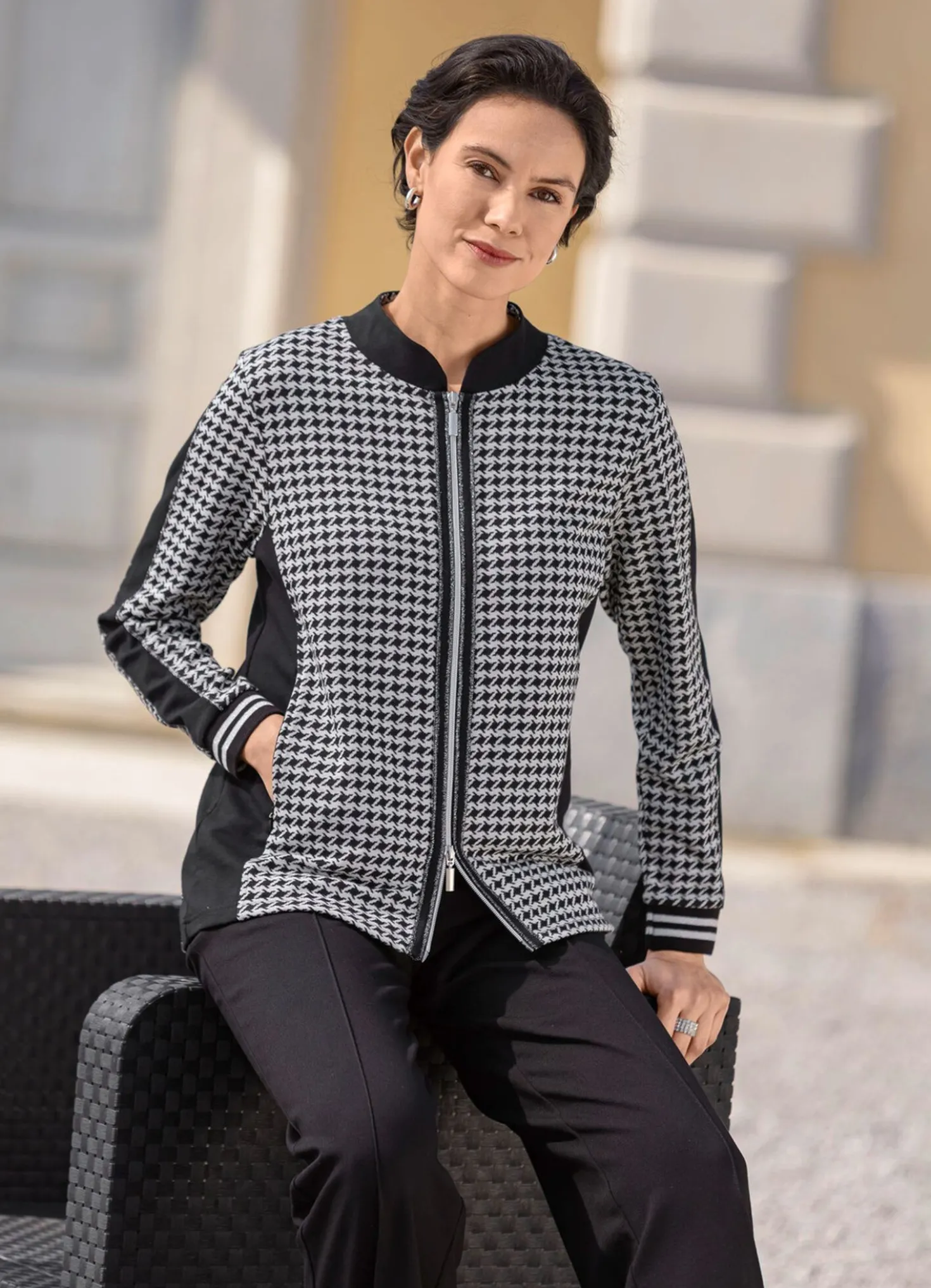 Jacke mit Hahnentritt-Dessin