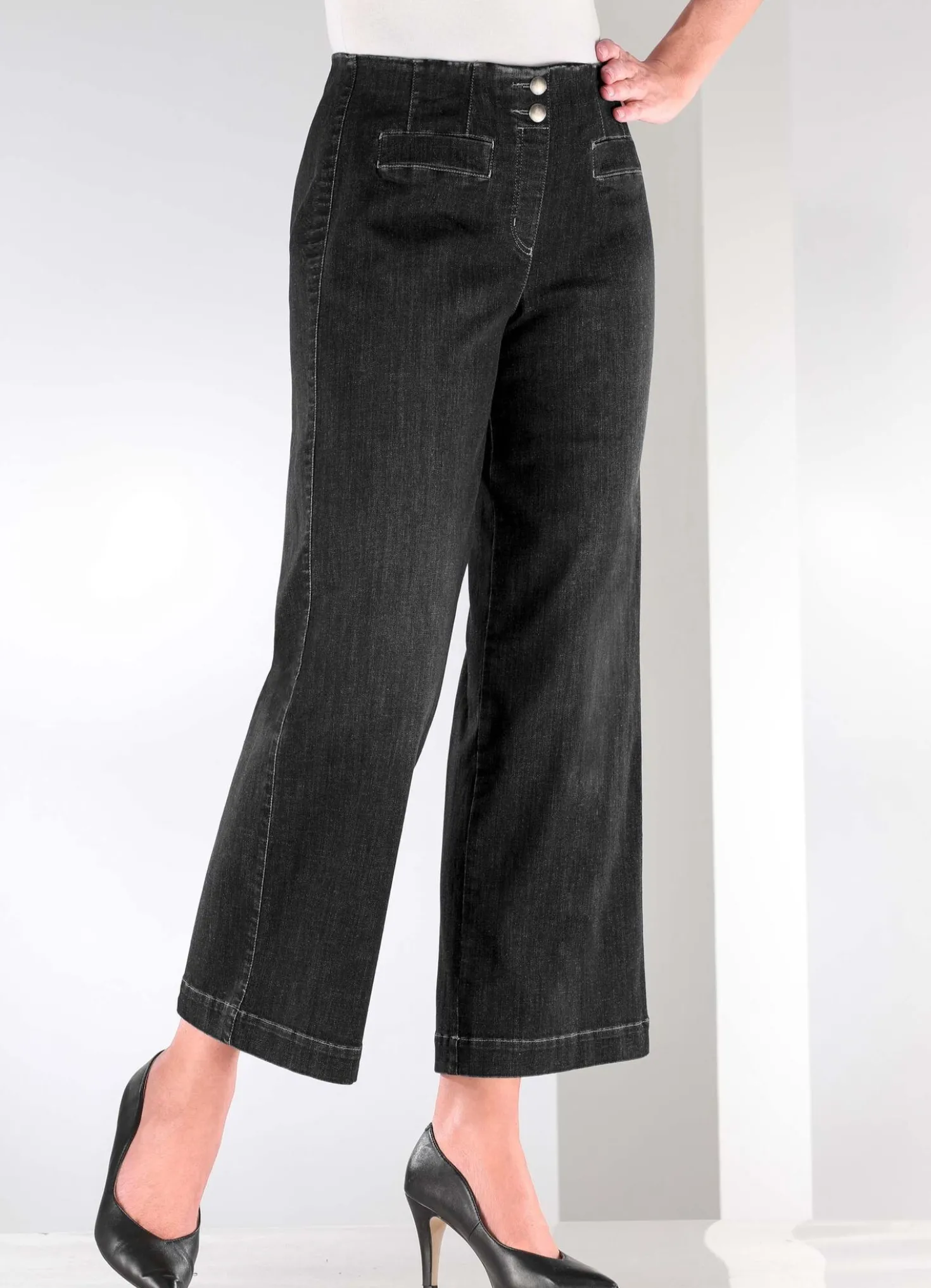 Jeans-Culotte mit dezenten Used-Effekten