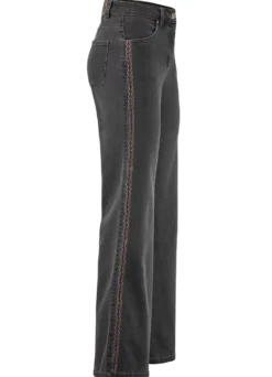 Jeans mit Ziersteppungen im Ethno-Stil