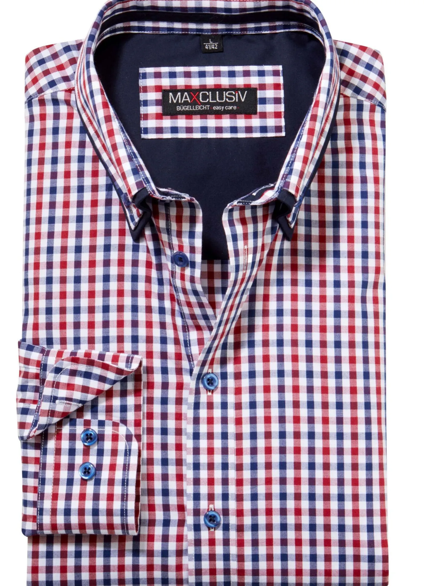 Kariertes Hemd mit Button-Down-Doppelkragen
