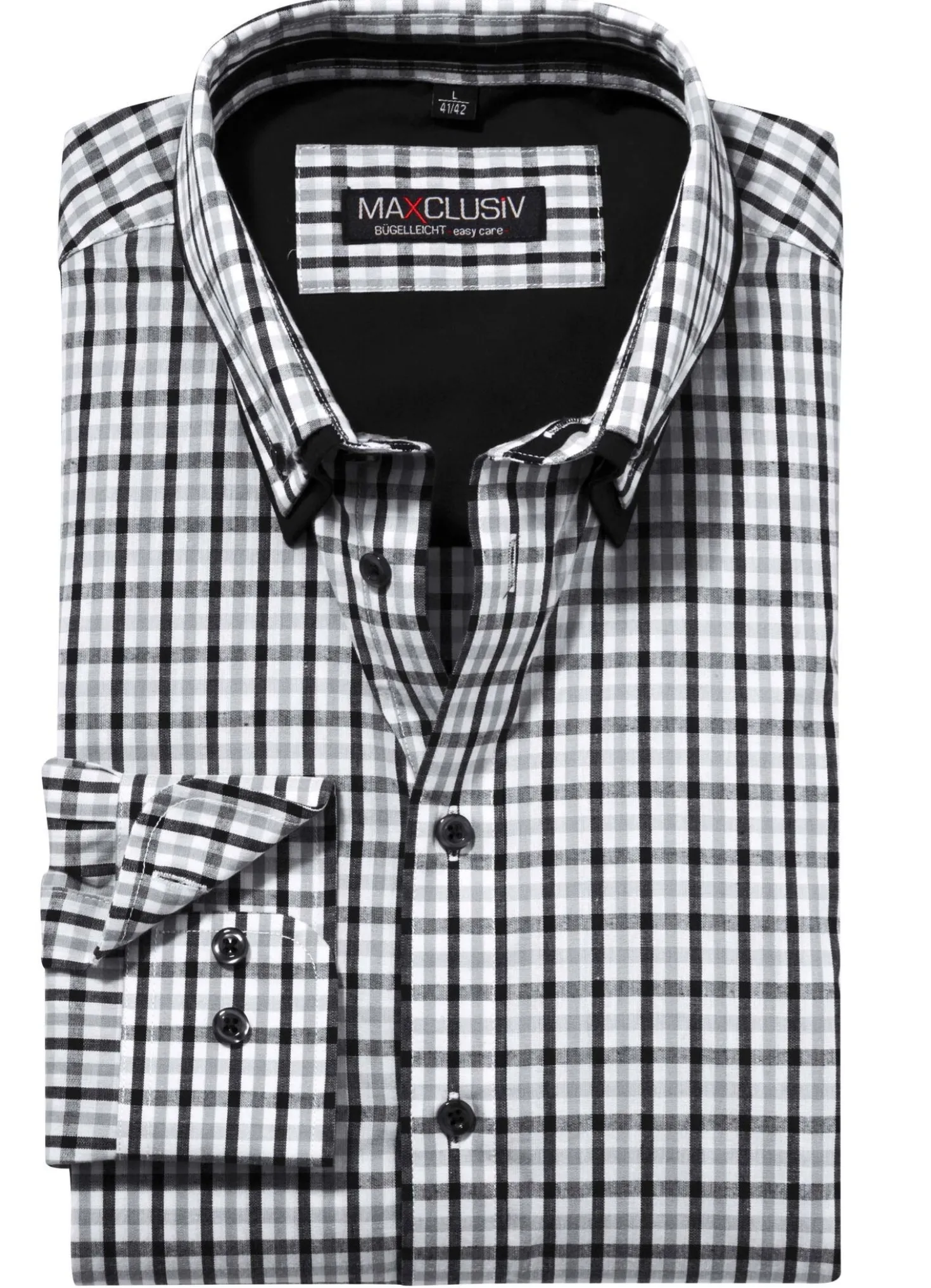 Kariertes Hemd mit Button-Down-Doppelkragen