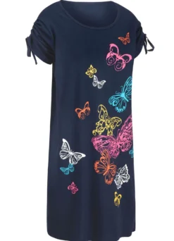 Kleid mit platziertem Druckdessin und raffbaren Ärmeln