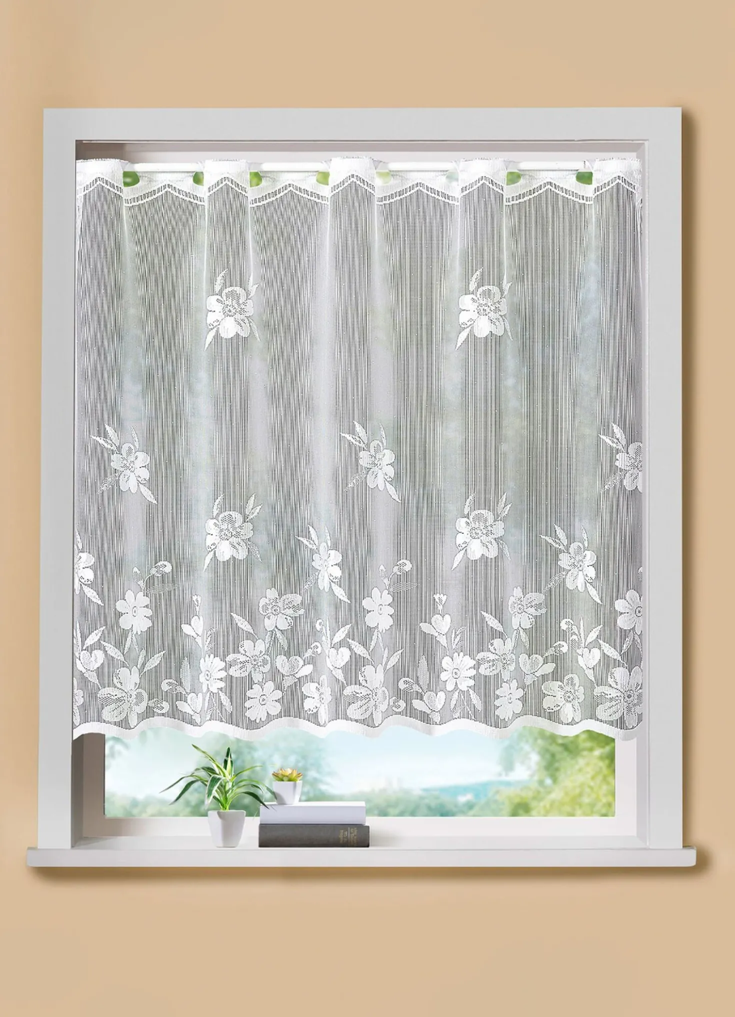 Kleinfenster-Store Blumenranke mit Stangendurchzug