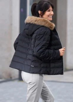 Kurzjacke mit abnehmbarem Kunstpelz-Besatz