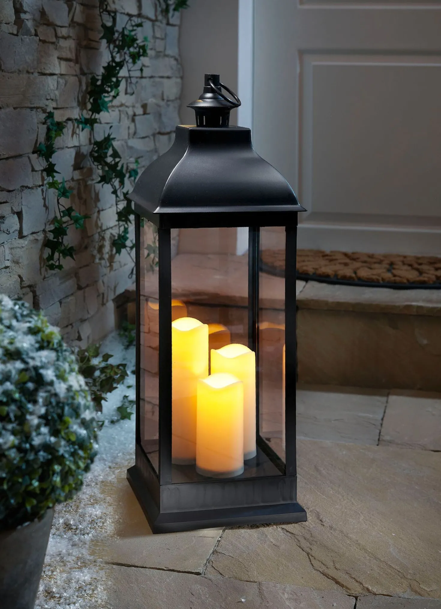 Laterne mit 3 LED-Kerzen, 70cm
