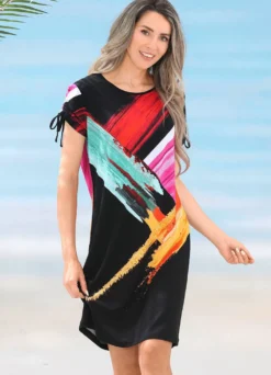 Laurina Kleid mit Druckdessin und raffbaren Ärmeln