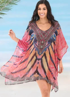 Laurina Tunika mit Schmucksteinchen, leicht transparent