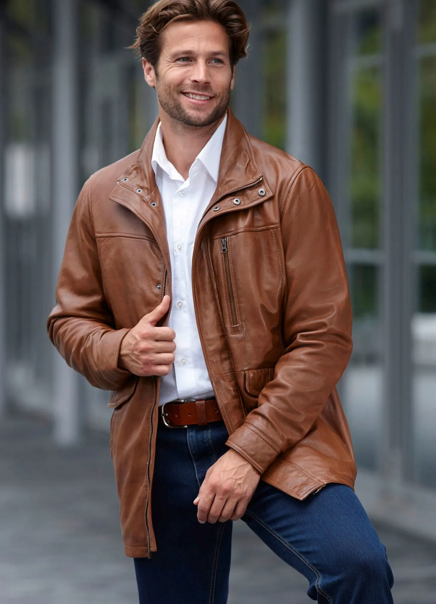 Lederjacke mit Doppeltaschen