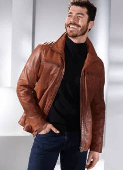 Lederkurzjacke mit Stehumlegekragen