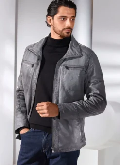 Lederkurzjacke mit Stehumlegekragen