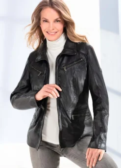 Lederkurzjacke mit Stehumlegekragen