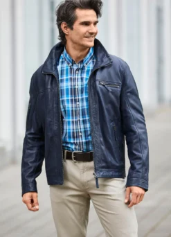 Lederkurzjacke mit verstellbarem Ärmelbund