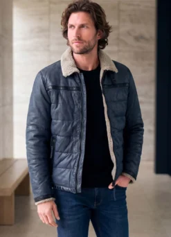 Lederkurzjacke mit Webpelzbesatz