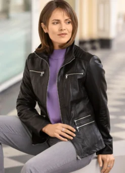 Lederkurzjacke mit Zierstepp