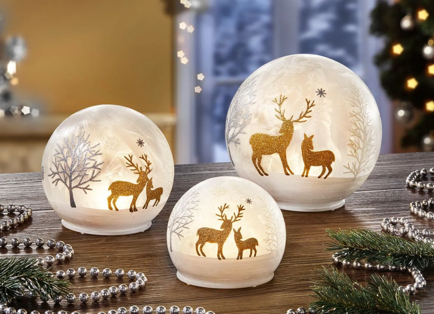 LED-Kugeln aus Glas, 3er-Set
