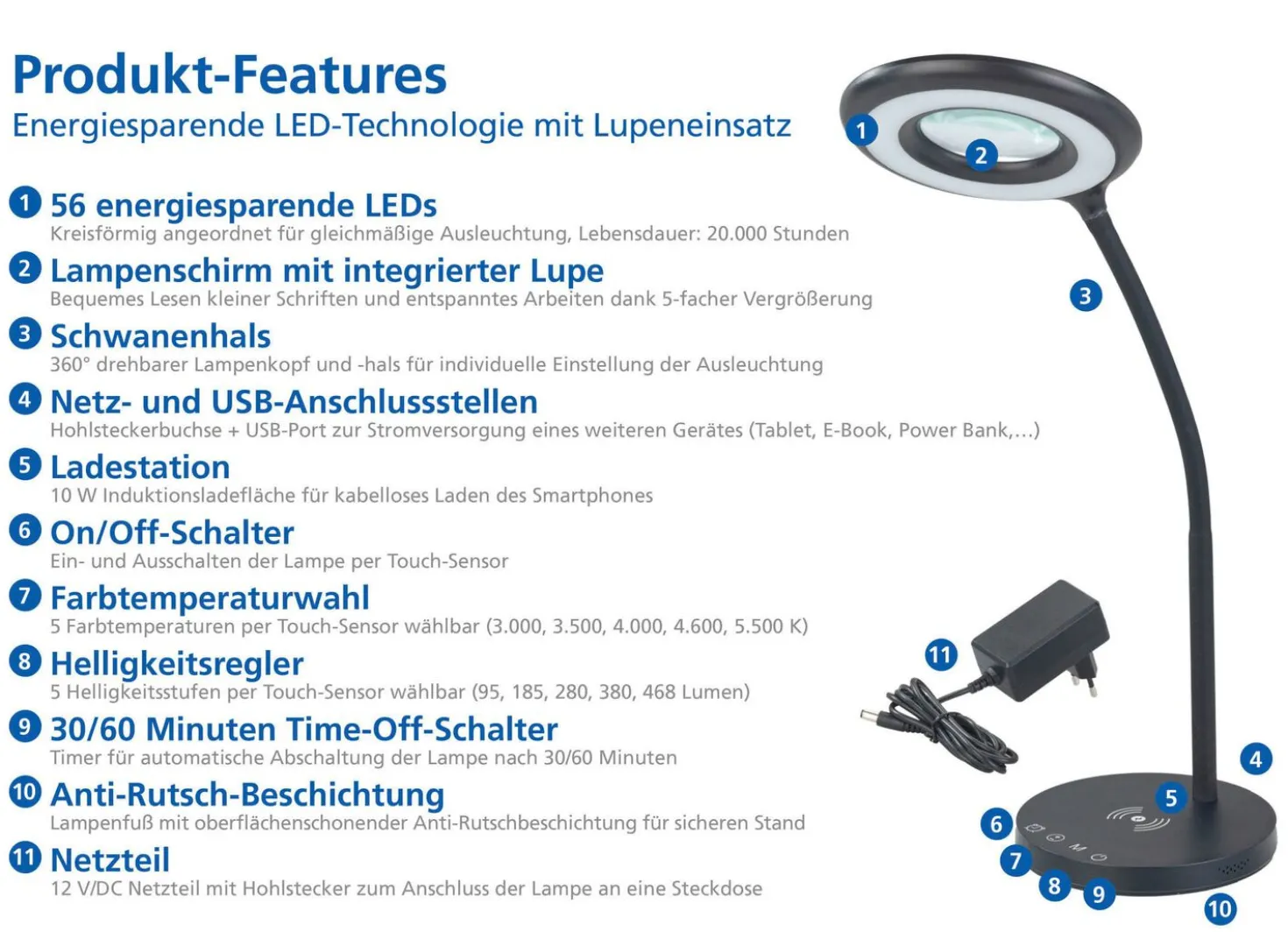 LED-Leuchte mit 5-facher Vergrößerung
