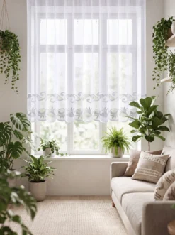Leichter Blumenfenster-Store mit Automatikfaltenband
