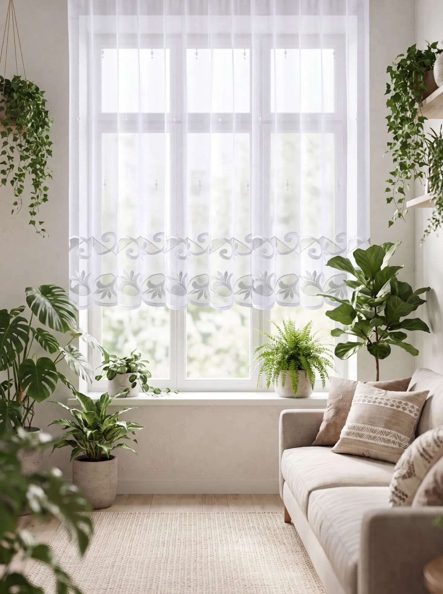Leichter Blumenfenster-Store mit Automatikfaltenband