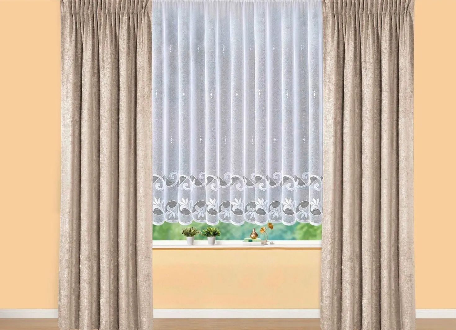 Leichter Blumenfenster-Store mit Automatikfaltenband