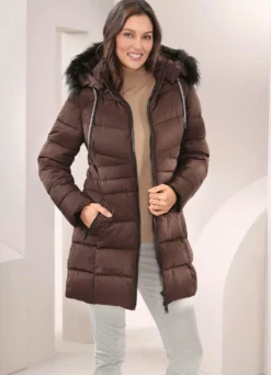 Longjacke mit abnehmbarem Kunstpelz-Besatz
