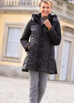 Longjacke mit abnehmbarer Kapuze