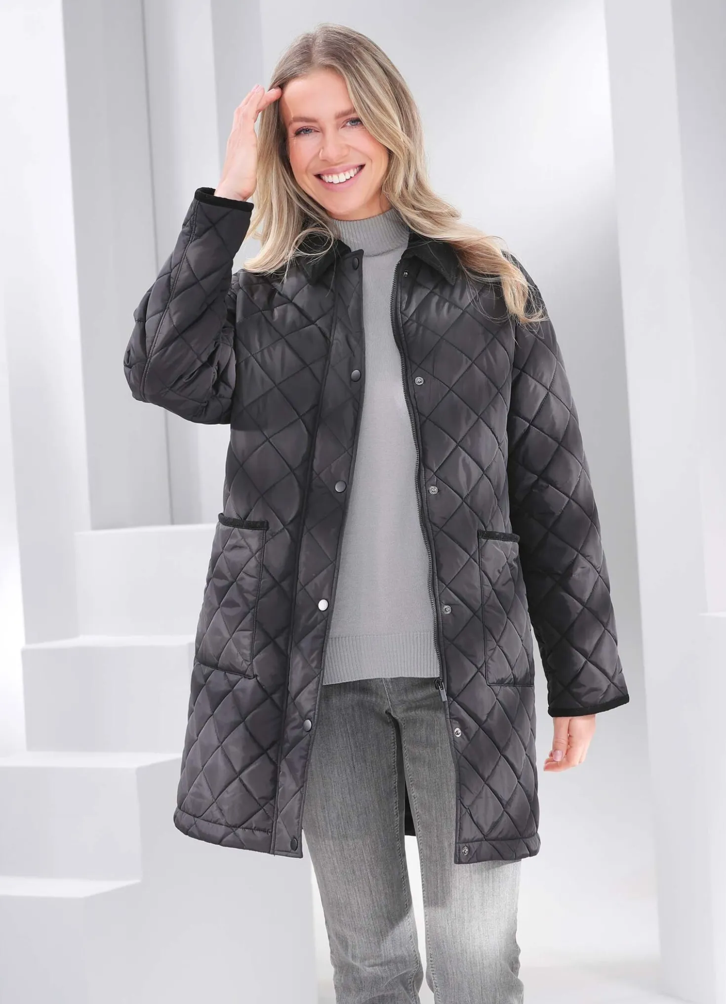 Longjacke mit Rautenstepp