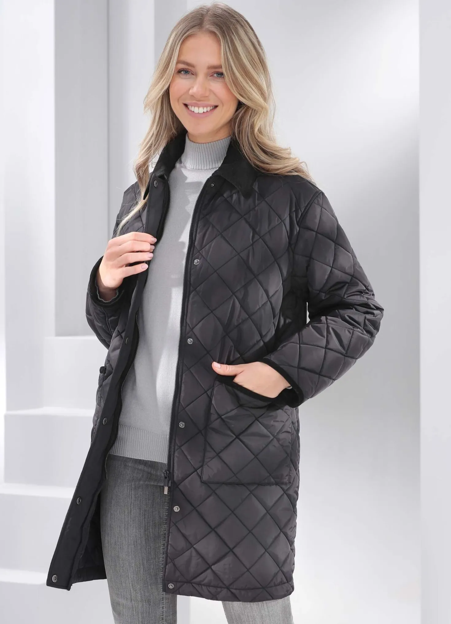 Longjacke mit Rautenstepp