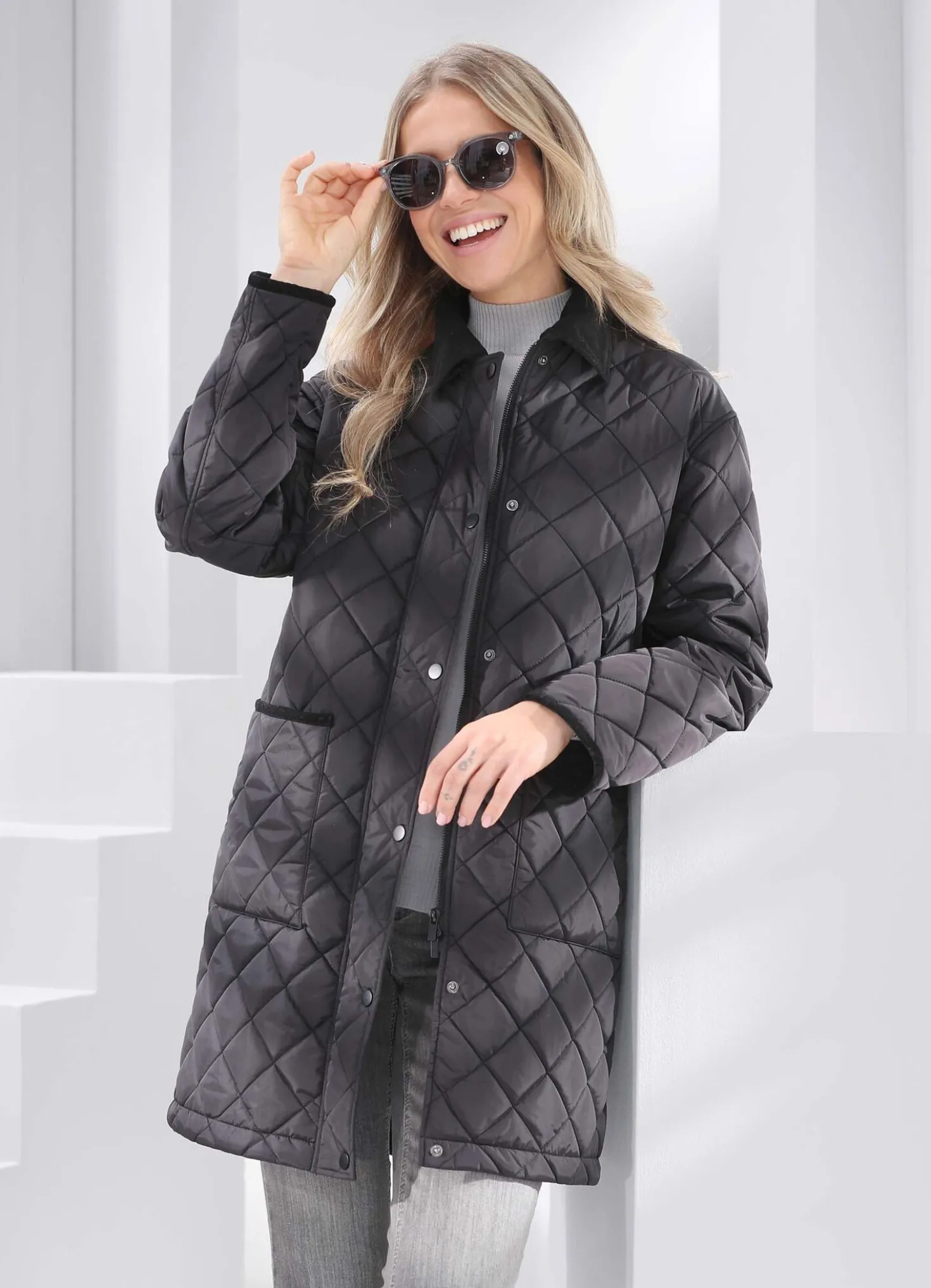 Longjacke mit Rautenstepp
