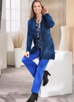 Long-Strickjacke aus Melangegarn