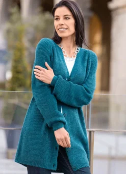 Long-Strickjacke in Perlfang