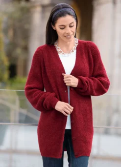 Long-Strickjacke in Perlfang