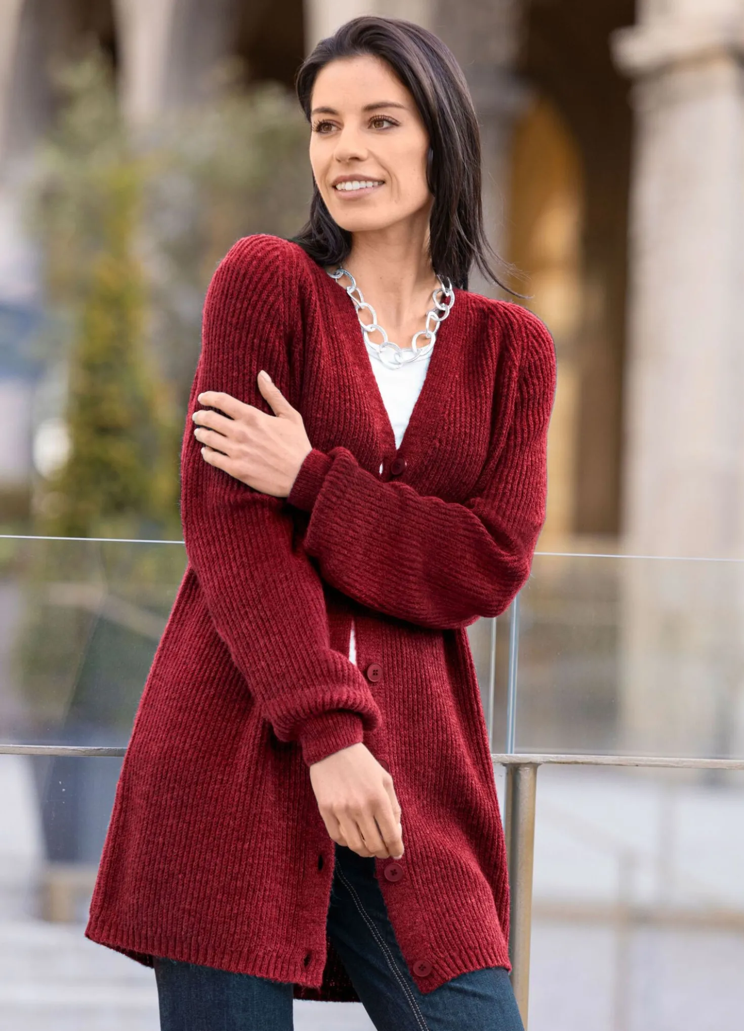 Long-Strickjacke in Perlfang