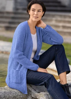 Long-Strickjacke in Perlfang