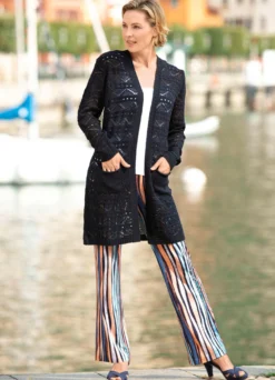 Long-Strickjacke mit Ajourdessin