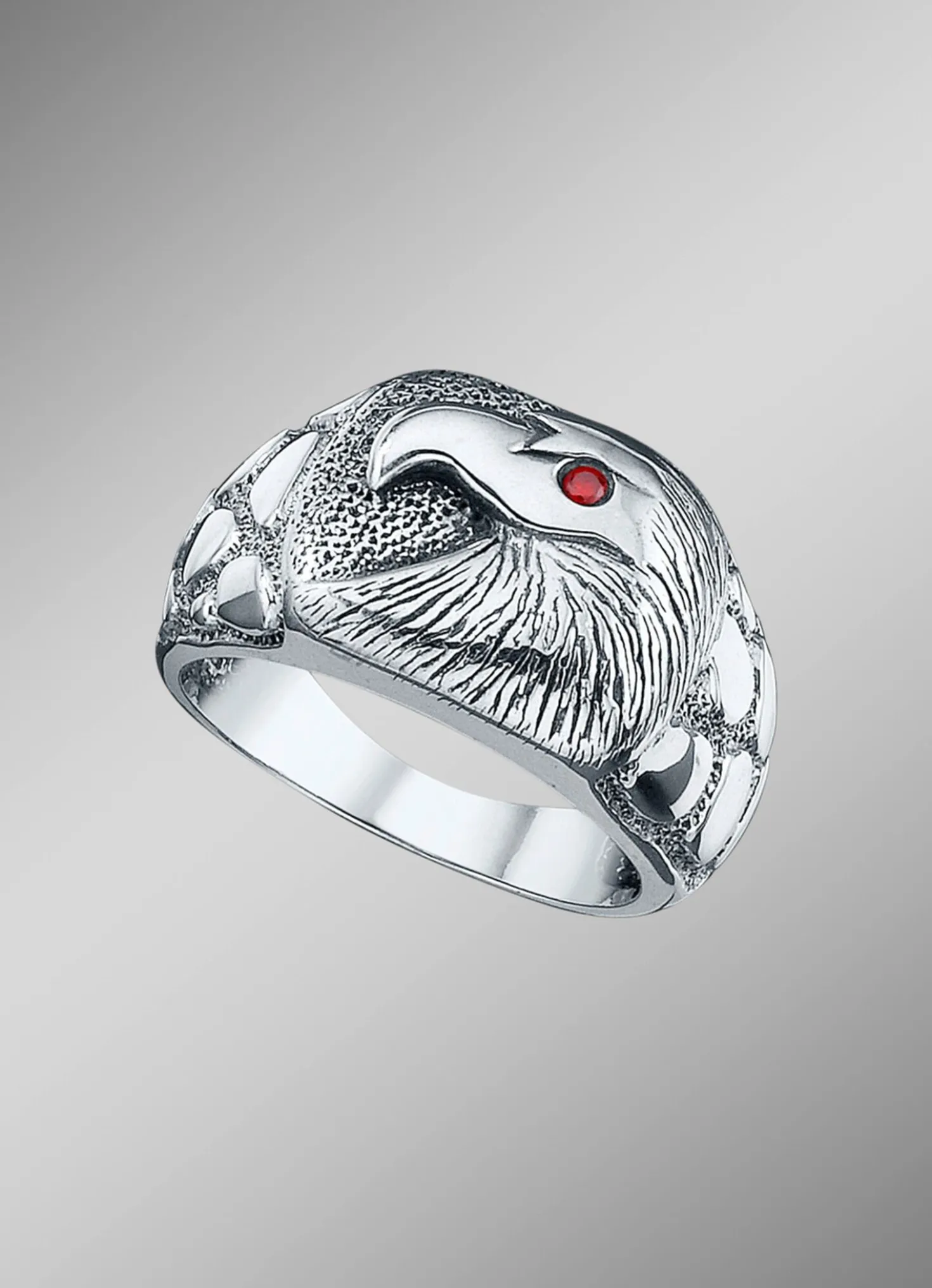 Massiver Herrenring mit Adler und echt Granat