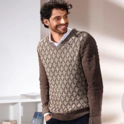 Melierter V-Pullover